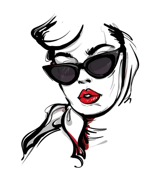 güzel genç retro kız gözlük vektör çizimi ile