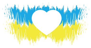 Ukrayna bayrağının arka planında boyayla boyanmış bir kalp.