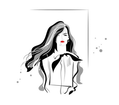 Dergi vektör illüstrasyonu için güzel kız moda illüstrasyonu