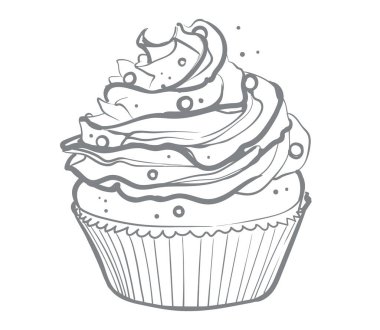 Kremalı tatlı kek ve doğrusal vektör çizimi