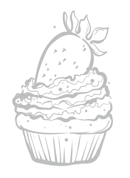 Γλυκύτητα Cupcake Κρέμα Γάλακτος Και Φράουλες Vector Drawing — Διανυσματικό Αρχείο