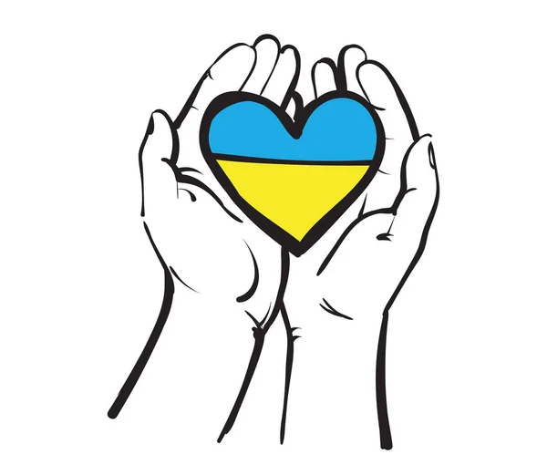 Srdeční Vlajka Ukrajiny Ruce Vektorový Obrázek — Stockový vektor