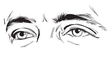 Bir erkek ve bir kadının farklı açılardan insan gözü ve duygu vektörü çizimi