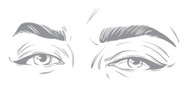 Bir erkek ve bir kadının farklı açılardan insan gözü ve duygu vektörü çizimi