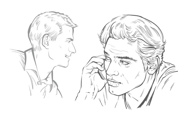 Genç adam telefonu çalıyor ve vektör illüstrasyonunu izliyor