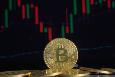 Bitcoin kripto para gelecekte hisse senedi grafik arkaplanı ile.