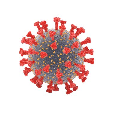 Elektron mikroskobunda Coronavirus hücreleri. Beyaz bir arka planda izole edilmiş. 3B illüstrasyon