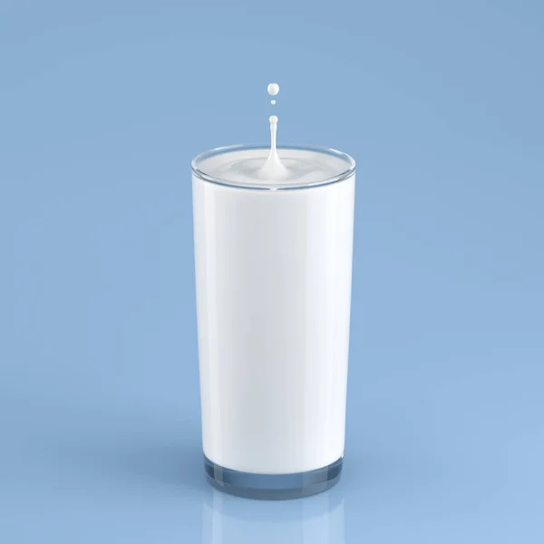青い背景にミルクのガラス 3Dイラスト — ストック写真