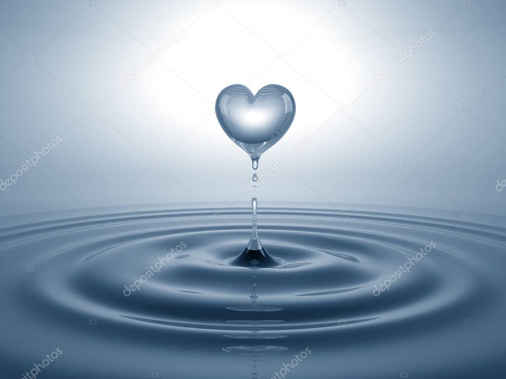 Heart shaped water splash. Conceptual symbol. 3D illustration.