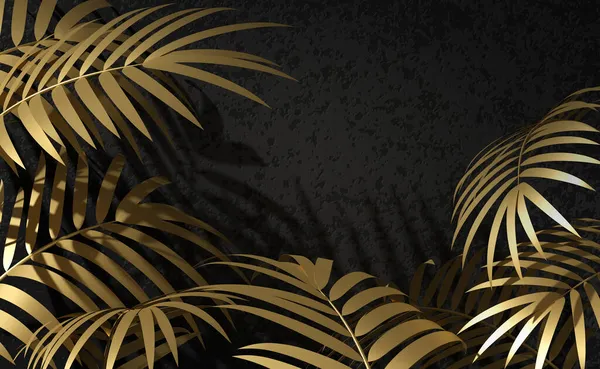 Tropické Pozadí Zlatými Palmami Tmavém Pozadí Ilustrace — Stock fotografie