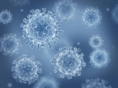 Elektron mikroskobunda Coronavirus hücreleri. 3d illüstrasyon