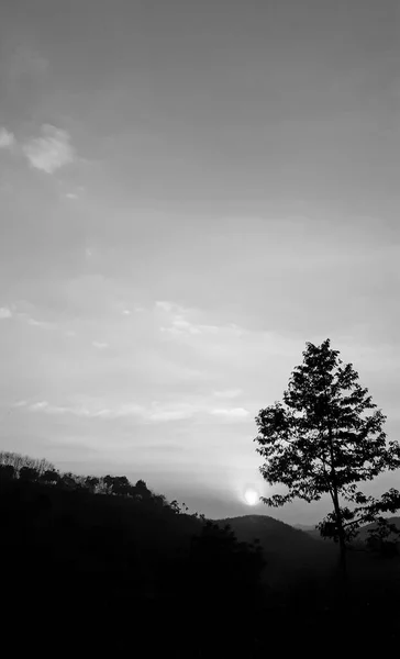 Weinlese Landschaft Sonnenuntergang Landschaft Auf Dem Berg Abend Mit Einer — Stockfoto