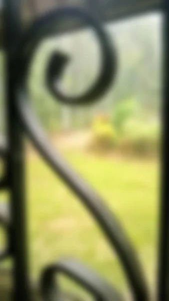 Metal Windows See Exterior House Garden Area Blurred Background Concept — ストック写真