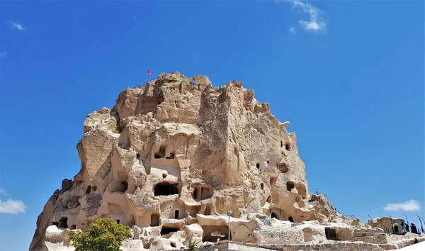 Stunning View Uchisar Castle Centuries Old Citadel Perched Rock Spur — 스톡 사진
