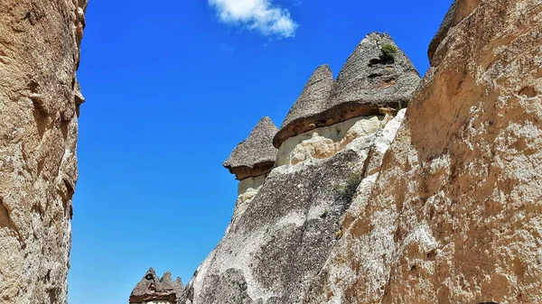 Close Historic Conical Fairy Chimneys Cappadocia Turkiye — стокове фото