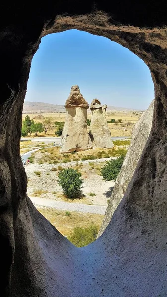 Amazing Scenery Fairy Chimneys Window Cave Rock Cappadocia Turkiye — 스톡 사진