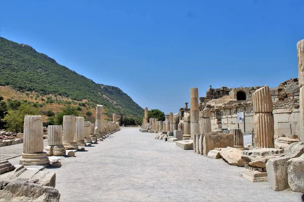 The Scenery of pathway to ruins Greek ancient city (Ephesus,Jesus city) of Roman Empire, Selcuk, Turkiye. 