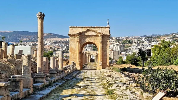 Tetrapylon Jerash Four Gates Quadrifrons Tetraphyla Leading Colonnades Ancient Roman — Stockfoto