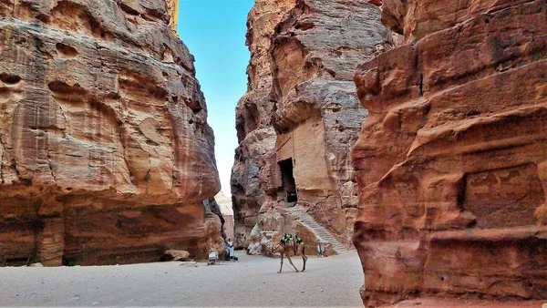 Khazneh Treasury Area Ancient City Nabatean Kingdom Petra Wadi Musa — Fotografia de Stock