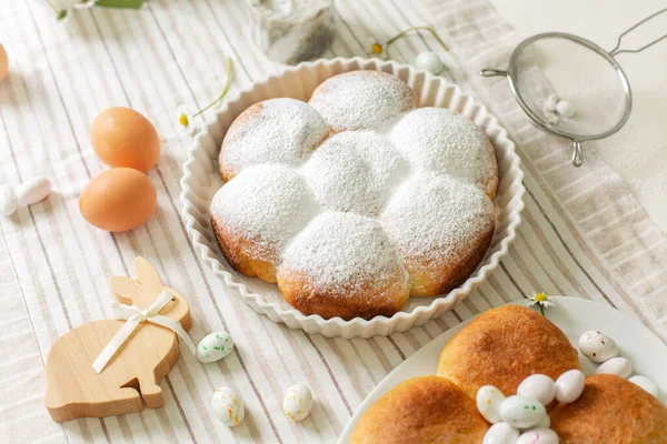 Produse Patiserie Casă Chifle Buchtel Rulouri Dulci Umplutură Gem Iepuraş — Fotografie, imagine de stoc