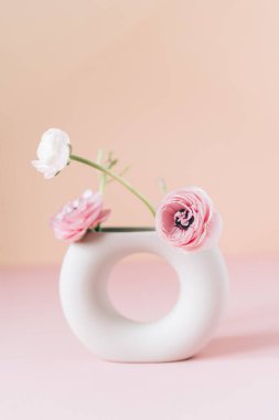 Seramik vazoda narin ranunculus çiçekleri