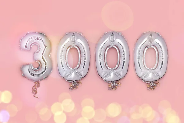 Balão Bunting Para Celebração 3000 Feito Balões Silver Number Fundo — Fotografia de Stock