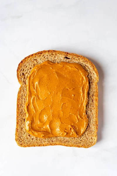 Slice Open Sandwiche Wholegrain Bread Peanut Butter Healthy Snack Option — Stock fotografie
