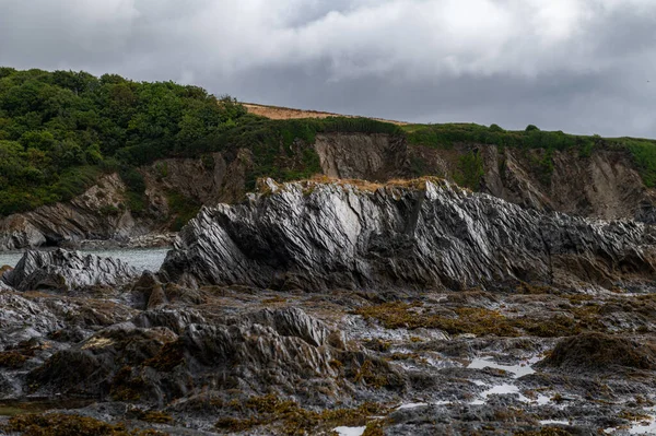 Twin Cove Polridmouth Gribbin Head Fowey Shot Rainy Day Cornwall — Photo