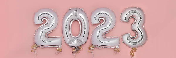 Ballong Bunting För Firande Nyår 2023 Gjord Silver Nummer Ballonger — Stockfoto