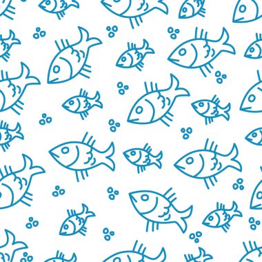 Mavi balıklı vektörsüz desen. 