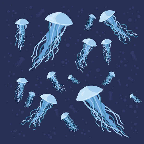 Derin Deniz 'de yüzen bir denizanasının vektör çizimi.