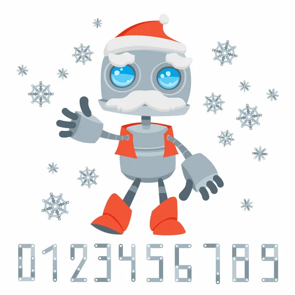 Şirin metal robot Noel Baba. Mutlu Noeller, yeni yıl vektör illüstrasyonu..
