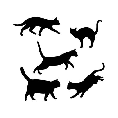 Beyaz arka planda siyah kedi siluetleri