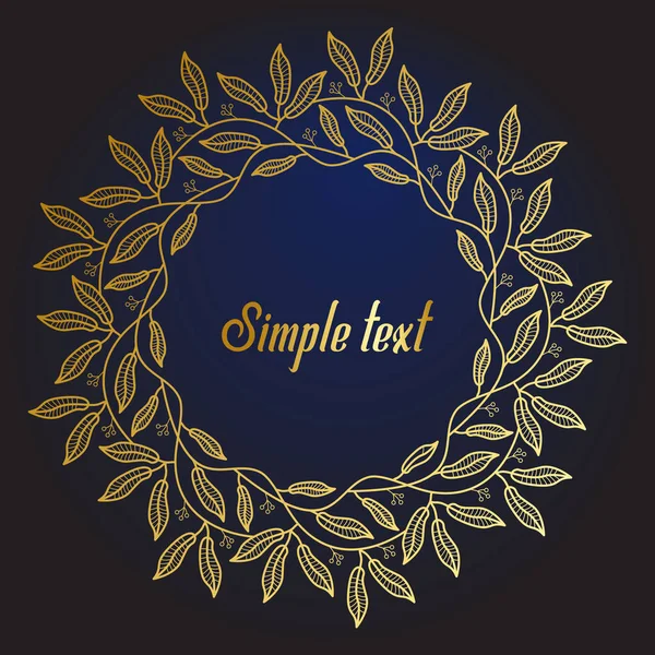 Koyu mavi arkaplanda altın rengi bir çiçek çerçevesi. Vektör çerçevesi