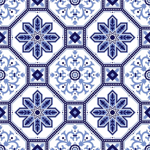 Portekiz fayanslarıyla kusursuz desen. Vektör çizimi. Portekiz vektör kiremitleri deseni. Talavera deseni. Azulejos Portekiz. Türk süsü. Fas fayans mozaiği. İspanyol porseleni.