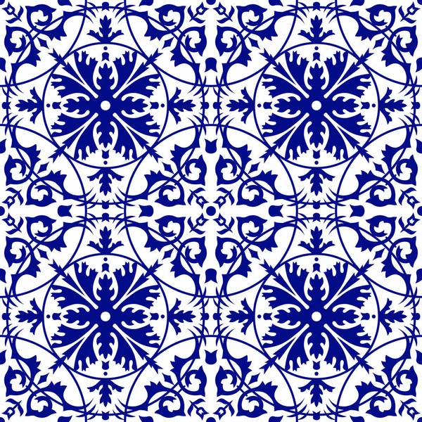 Padrão Sem Costura Com Azulejos Portugueses Ilustração Vetorial Padrão Azulejos — Vetor de Stock