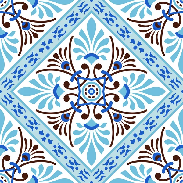 Portekiz fayanslarıyla kusursuz desen. Vektör çizimi. Portekiz vektör kiremitleri deseni. Talavera deseni. Azulejos Portekiz. Türk süsü. Fas fayans mozaiği. İspanyol porseleni.