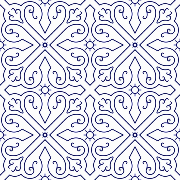 Portekiz fayanslarıyla kusursuz desen. Vektör çizimi. Portekiz vektör kiremitleri deseni. Talavera deseni. Azulejos Portekiz. Türk süsü. Fas fayans mozaiği. İspanyol porseleni.