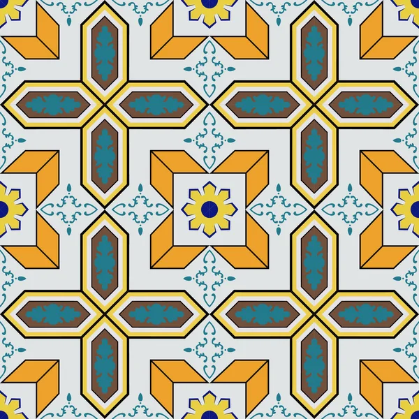 Portekiz fayanslarıyla kusursuz desen. Vektör çizimi. Portekiz vektör kiremitleri deseni. Talavera deseni. Azulejos Portekiz. Türk süsü. Fas fayans mozaiği. İspanyol porseleni.