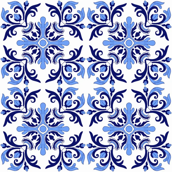 Portekiz fayanslarıyla kusursuz desen. Vektör çizimi. Portekiz vektör kiremitleri deseni. Talavera deseni. Azulejos Portekiz. Türk süsü. Fas fayans mozaiği. İspanyol porseleni.