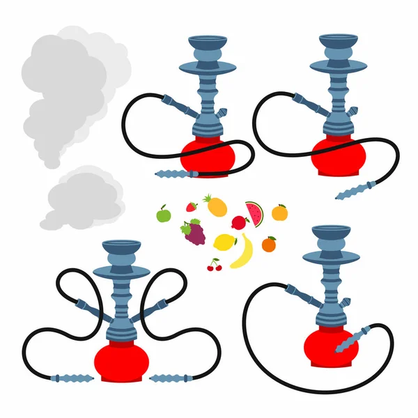 Meyve ve dumanlı nargile çizimi. Düz minimal tasarım stili. Arap Kültür Duman Geleneği 'nin vektör çizimi. Arapça Hookahlar