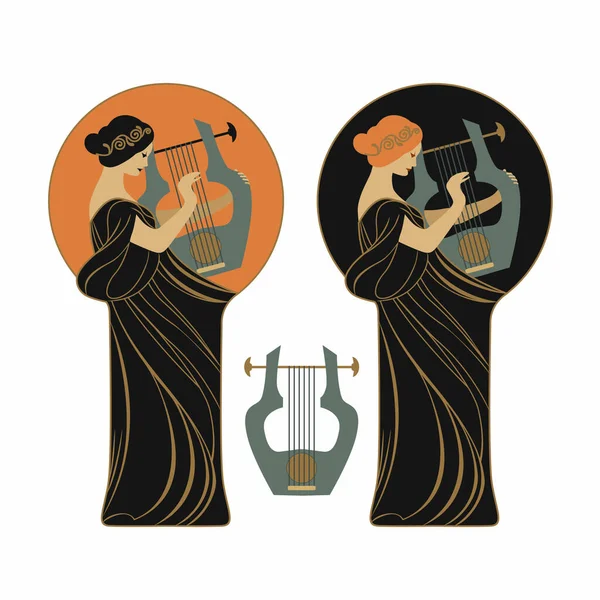 Arp çalan güzel bir kadının vektör çizimi