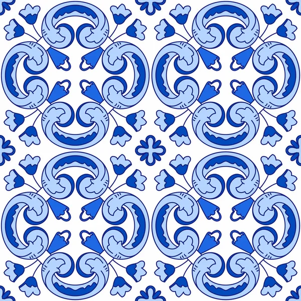Portekiz fayanslarıyla kusursuz desen. Vektör çizimi. Portekiz vektör kiremitleri deseni. Talavera deseni. Azulejos Portekiz. Türk süsü. Fas fayans mozaiği. İspanyol porseleni.