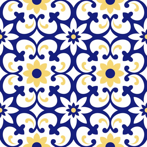 Portekiz fayanslarıyla kusursuz desen. Vektör çizimi. Portekiz vektör kiremitleri deseni. Talavera deseni. Azulejos Portekiz. Türk süsü. Fas fayans mozaiği. İspanyol porseleni.