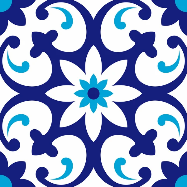 Portekiz fayanslarıyla kusursuz desen. Vektör çizimi. Portekiz vektör kiremitleri deseni. Talavera deseni. Azulejos Portekiz. Türk süsü. Fas fayans mozaiği. İspanyol porseleni.