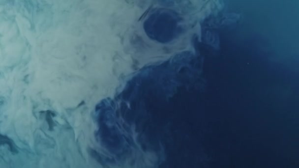 Брызги белой и синей краски в голубой воде — стоковое видео