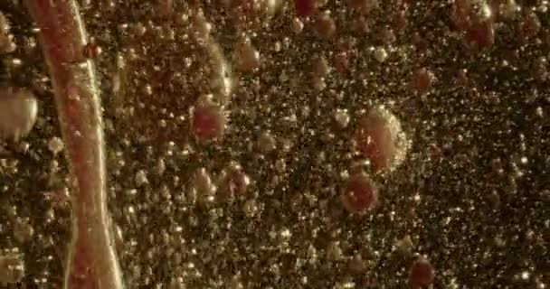 Zlaté červené bubliny poskakující ve vodě — Stock video