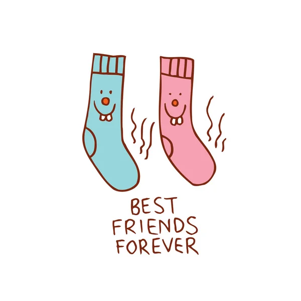 Meilleurs Amis Pour Toujours Drôle Paire Chaussettes Mal Assorties Personnages — Image vectorielle