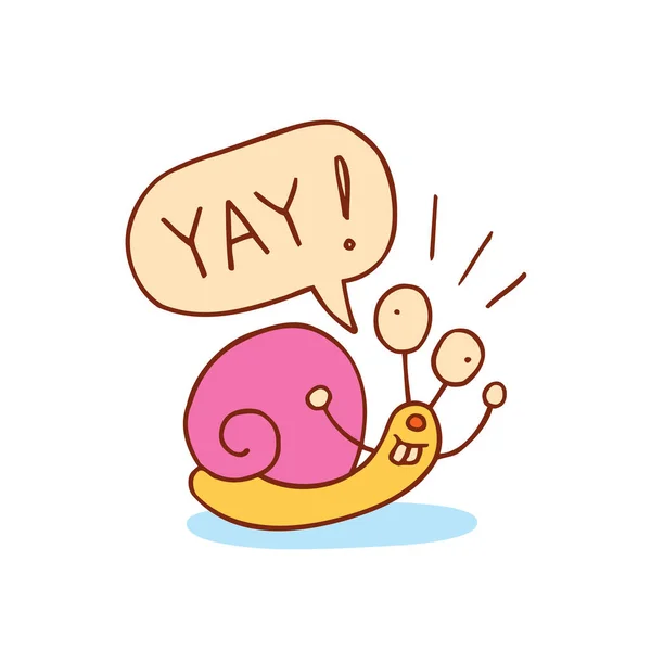 Yay Cute Snail Character Expressing Joy Approval Excitement Happiness — Stock Vector