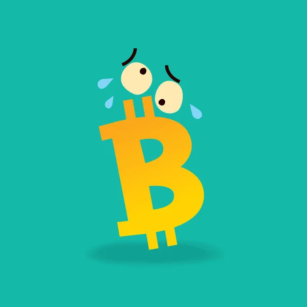Smutny Przestraszony Bitcoin Znak Kreskówki Charakter Ilustracja Koncepcja Krypto Rynku — Wektor stockowy